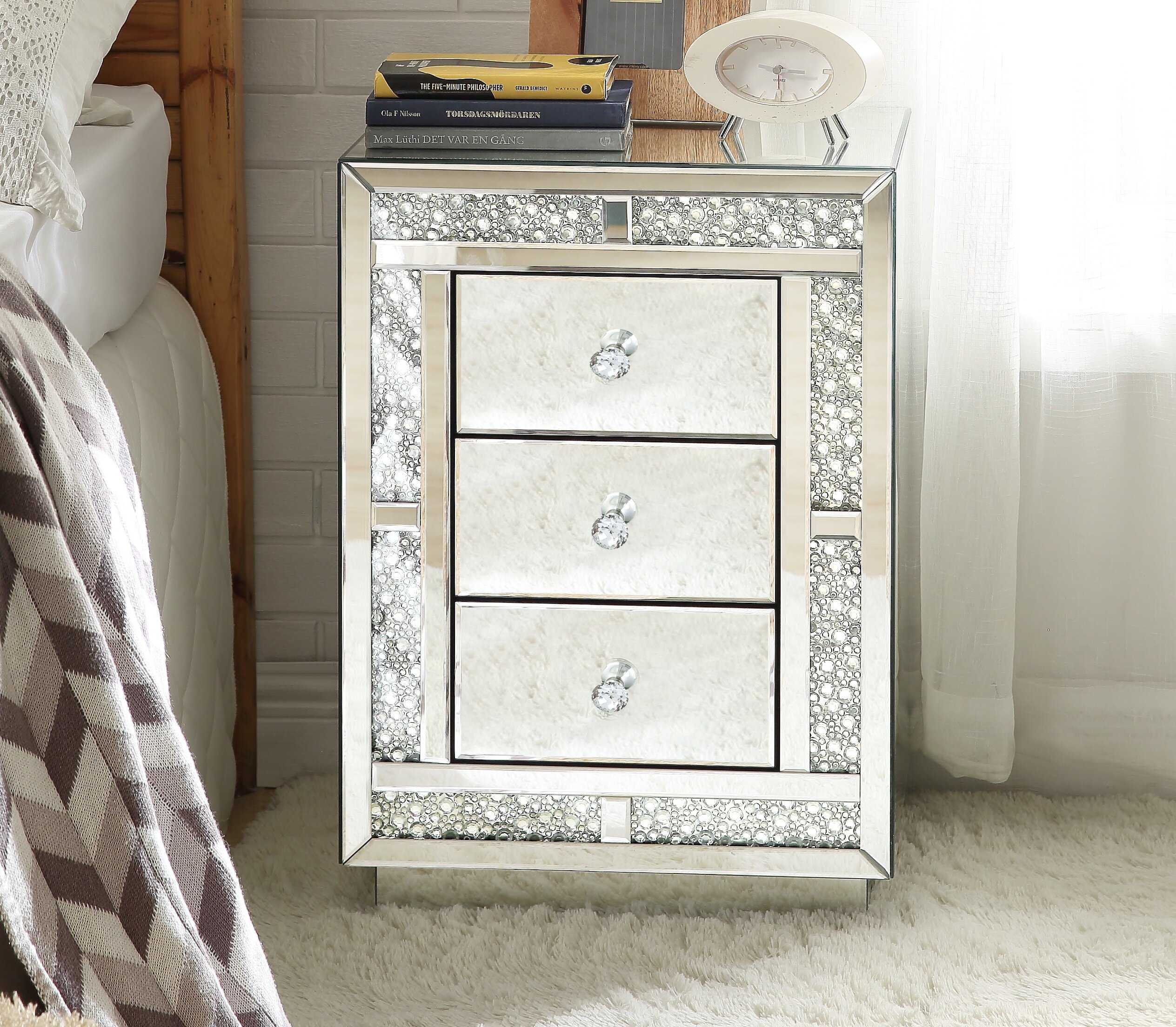 House Of Hampton Mayra 3 Drawer Manufactured Wood Mirrored Nightstand In Mirrored Wayfair