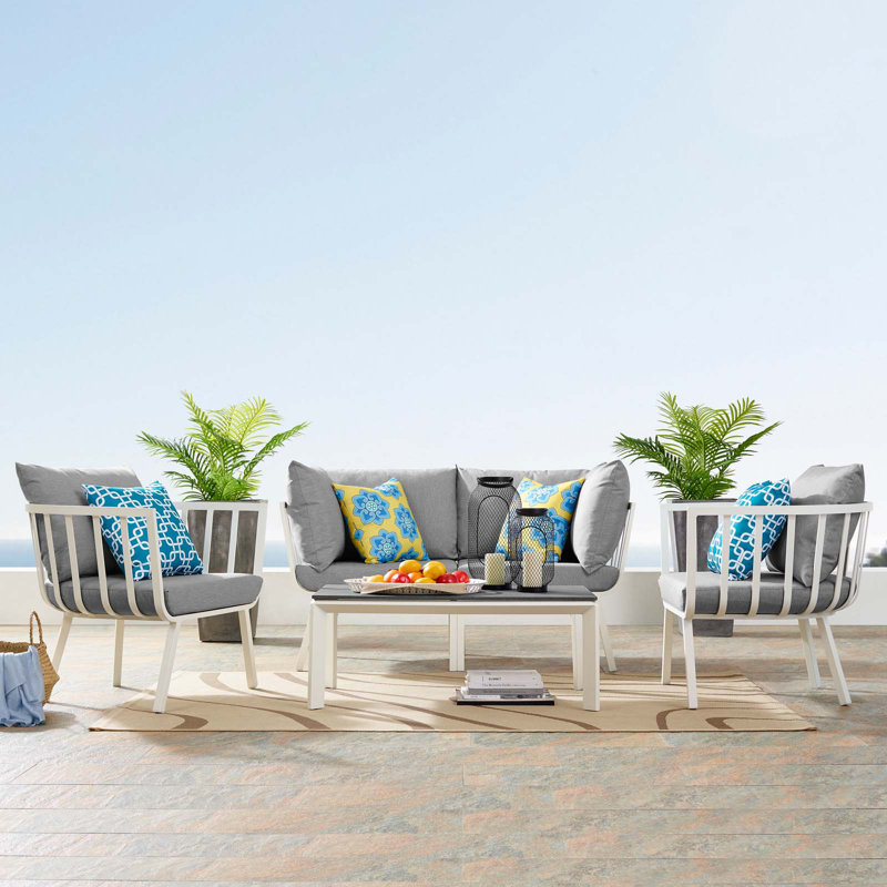 Montclaire Outdoor Patio 4 Piece Sofa Seating Group With Cushions