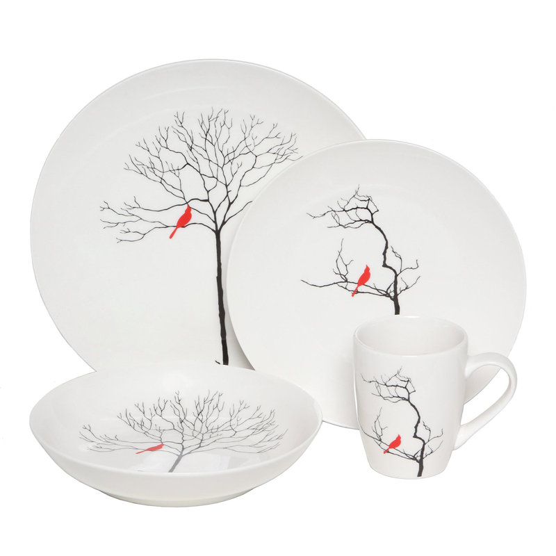 Melange Premium Three Calling Birds Bone China 32 Piece Dinnerware