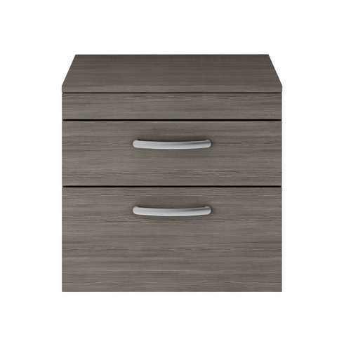 Vasari Vista Brown Grey Avola Double Drawer Wall Hung Vanity Unit & Top Board - 600mm Width