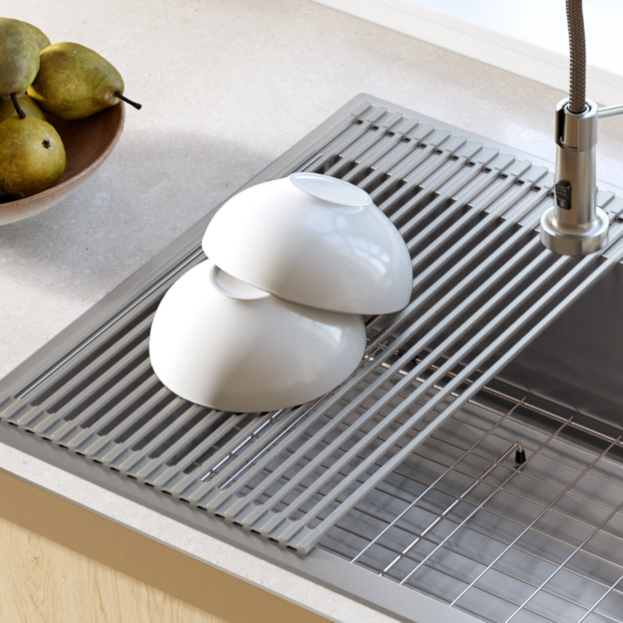 Mdesign Modern Metal Wire Kitchen Sink Metal Dish Drying Rack Mat Bowls And Dishes To Drain In Sink Mugs Steel Wire Grid Design Satin Allows Wine Glasses Dish Racks Countertop Wall Organization