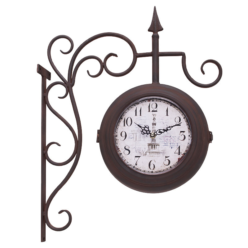 UtopiaAlley Vintage Inspired Train Station Double Sided Wall Hanging Clock & Reviews Wayfair