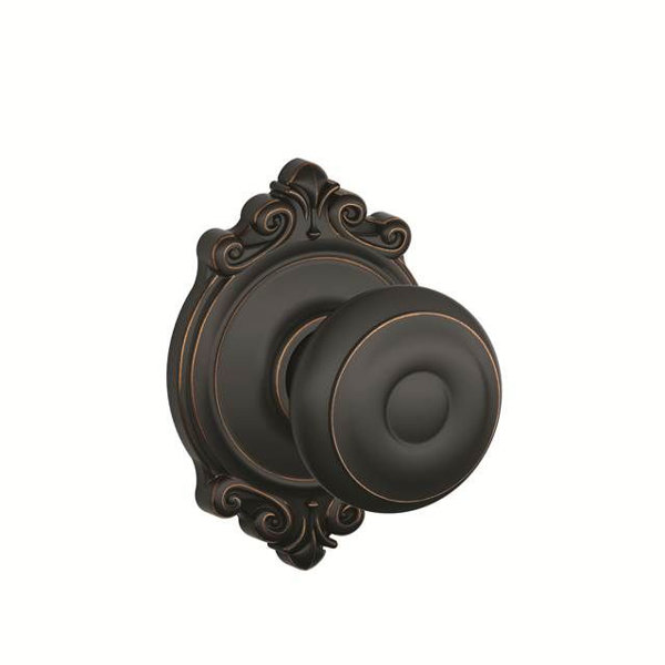 Interior Non-Turning Georgian Knob and Interior Inactive Deadbolt Thumbturn with Brookshire Trim by Schlage
