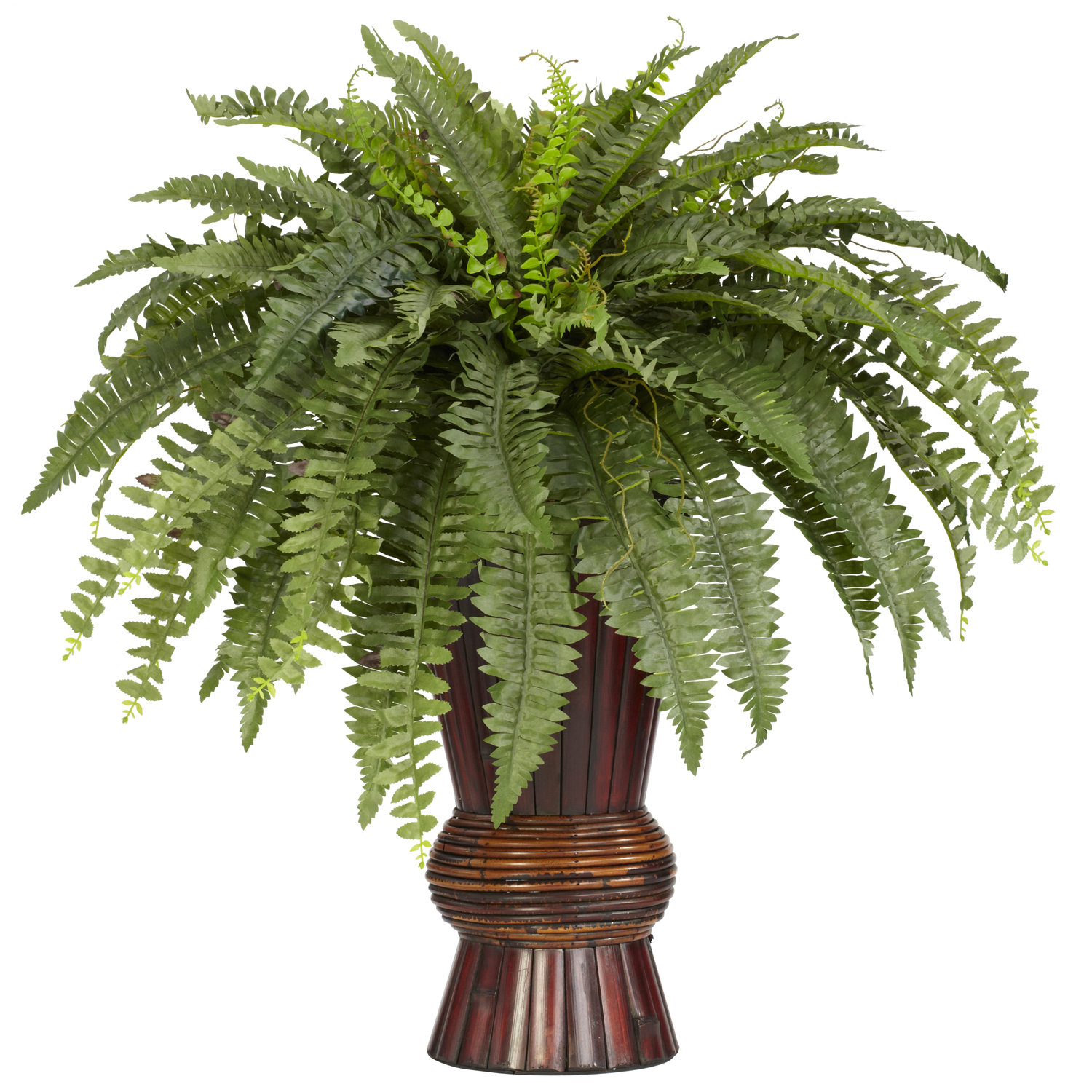 Nearly Natural Boston Fern Bamboo Floor Plant in Urn & Reviews Wayfair