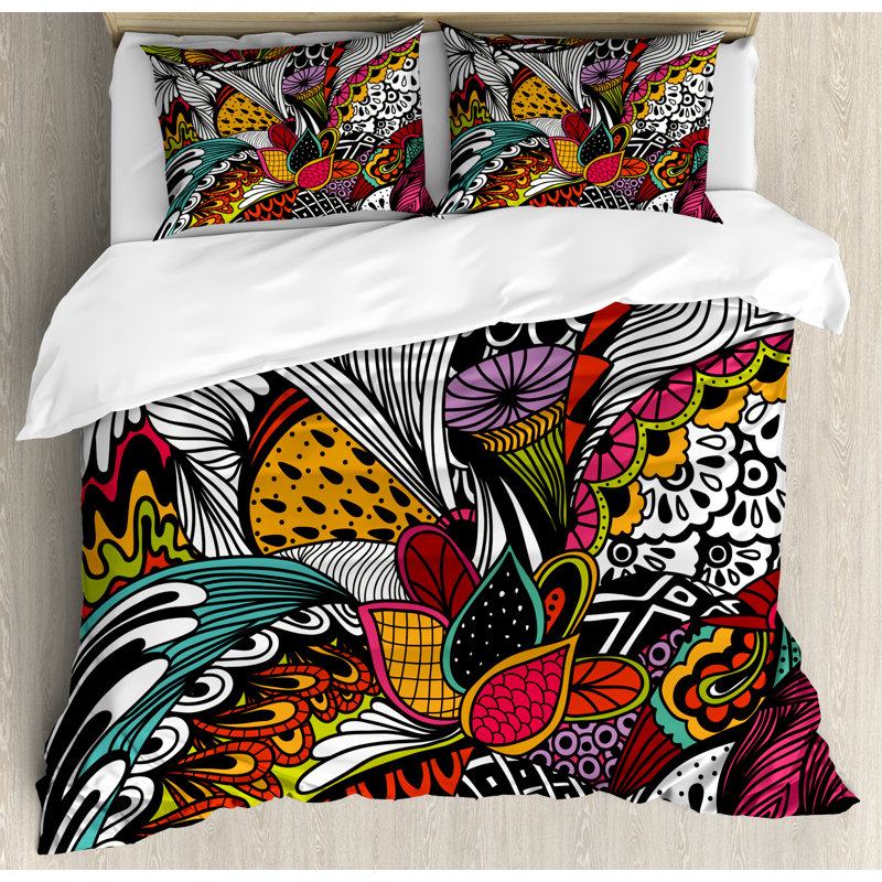 Ambesonne Garden Doodle Abstract Exotic Flowers Colorful Ornate