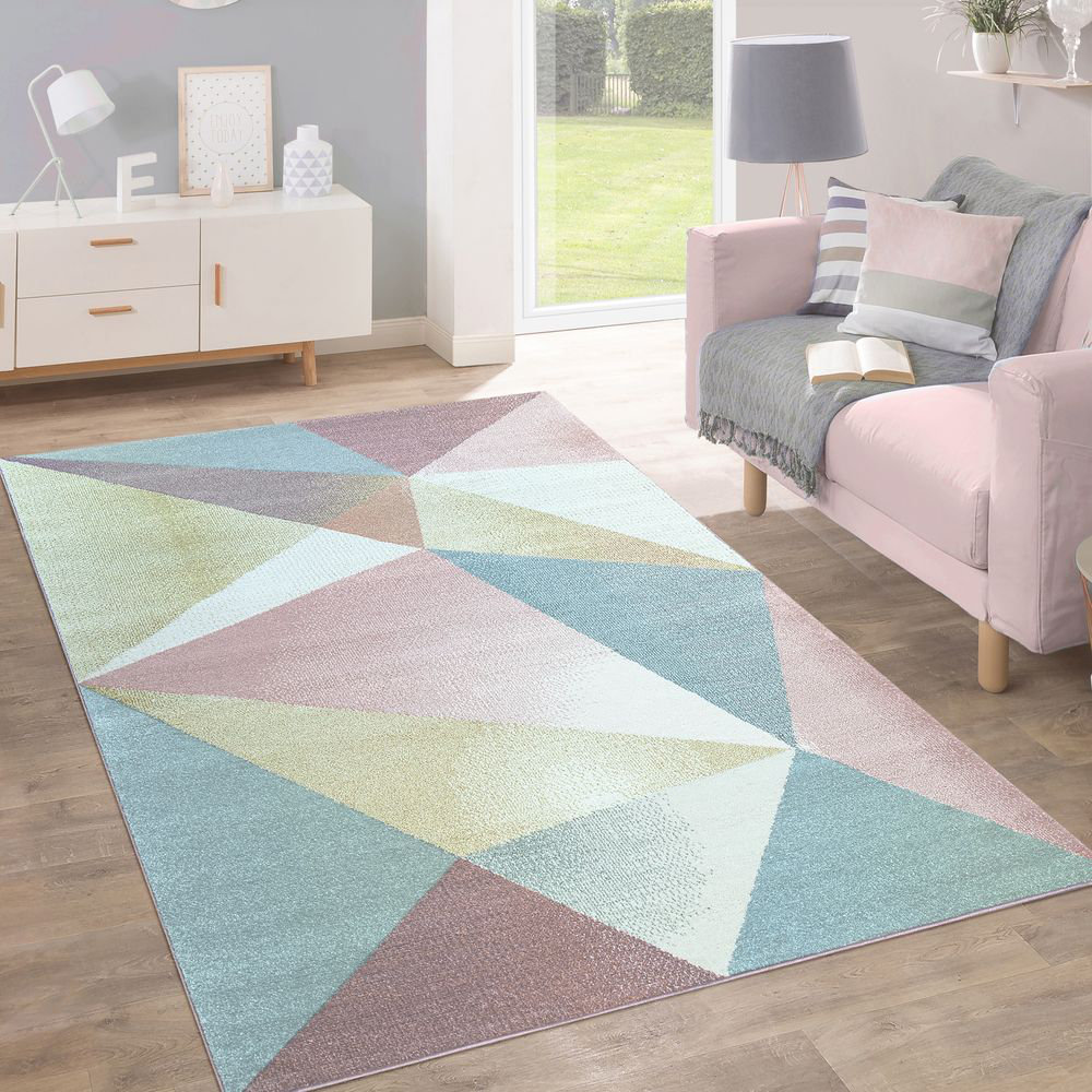 Geometric Pastel MULTI COLOUR Abstract Modern Contemporary Easycare Rugs Runner