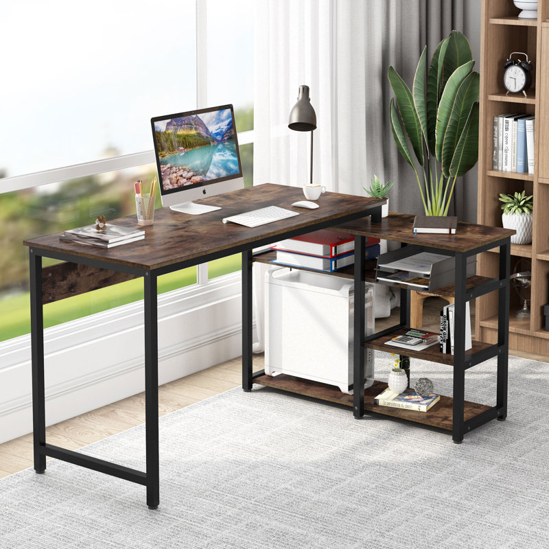 pic Tribesigns Modern L-Shaped Desk With Bookshelf wayfair