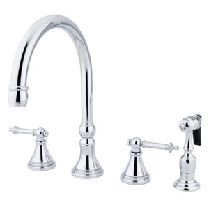 Tuscany Double Handle Deck Mount Widespread Kitchen Faucet with Brass Spray