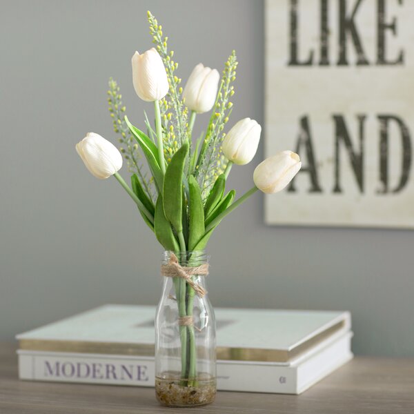 White Tulips in Glass Vase by Laurel Foundry Modern Farmhouse