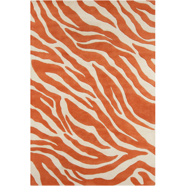 Everlee Patterned Contemporary Wool Hand-Tufted Orange/White Area Rug by Bloomsbury Market