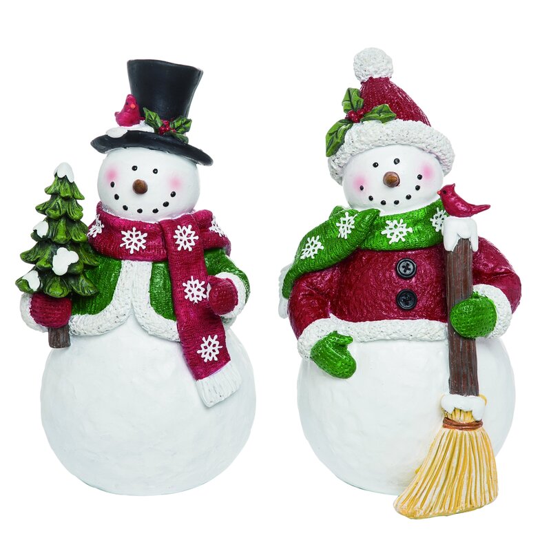 The Holiday Aisle® 2 Piece Resin Christmas Snowman Set | Wayfair