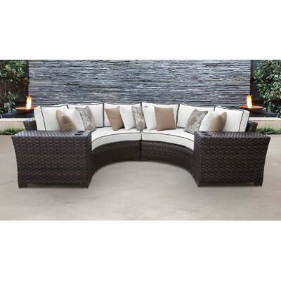 River Brook 4 Piece Outdoor Rattan Sectional Seating Group with Cushions Red Barrel Studio® Cushion Color: Snow