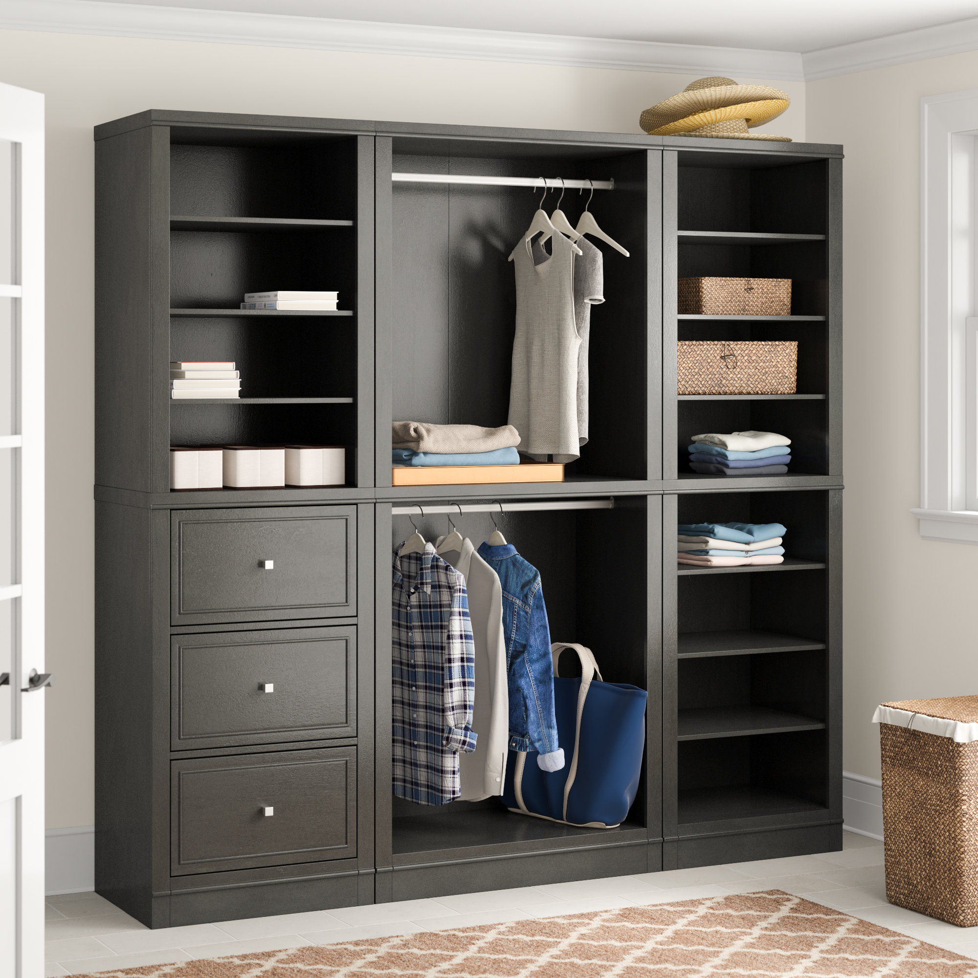 Three Posts Romsey 86 W 3 Piece Closet Wall Storage Units Wayfair