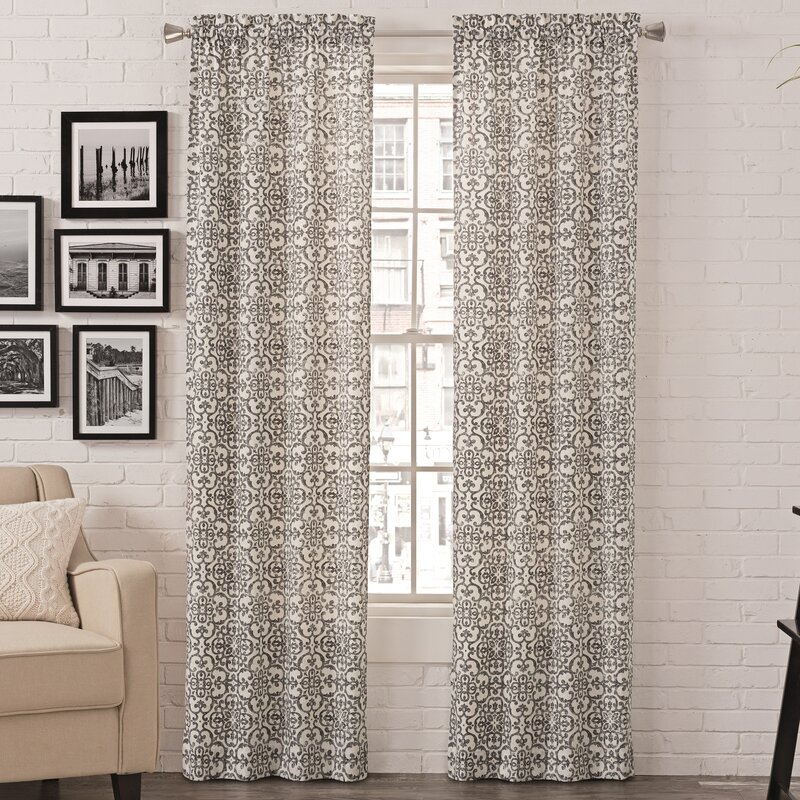 Damask Semi-Opaque Rod Pocket Curtain Panels