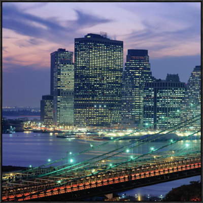 'Brooklyn Bridge and Skyline (Left)' by Richard Berenholtz Framed Photographic Print on Canvas Global Gallery Size: 36