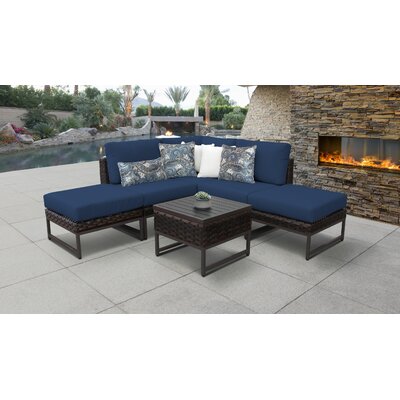 Consuelo 6 Piece Rattan Sectional Seating Group with Cushions Joss & Main Frame Color: Brown, Cushion Color: Navy