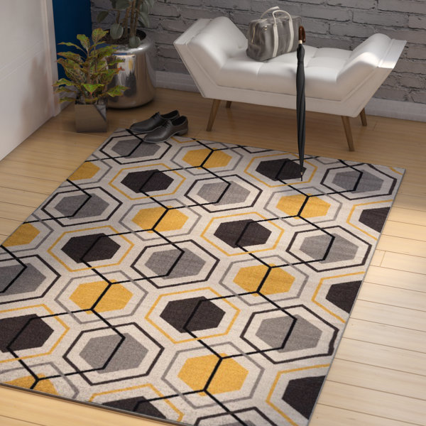 Princess Geometric Stripe Yellow Area Rug by Zipcode Design