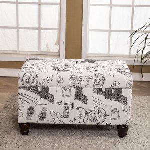 Paris Vintage French Writing Button Tufted Wood Storage Bench by Bellasario Collection