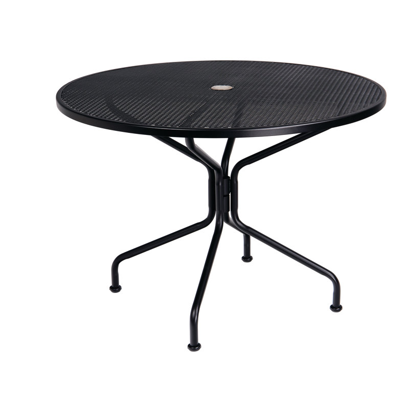 Woodard Premium Mesh Top Round Umbrella Iron Dining Table Reviews Premium Mesh Top Round Umbrella Iron Dining Table