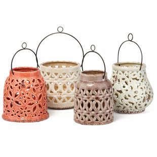 Best Galasso Cutwork 4 Piece Ceramic Lantern Set By Bungalow Rose Outdoor Lighting Galasso Cutwork 4 Piece Ceramic Lantern Set By Bungalow Rose Outdoor Lighting
