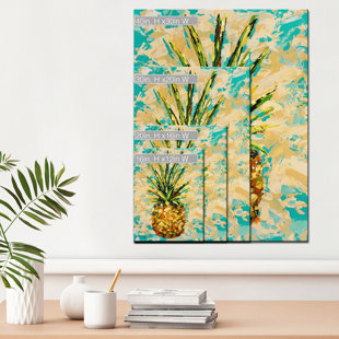 Kitchen Dining Wall Art Acrylic Painting Print On Canvas In Yellow Orange Green Beige Teal