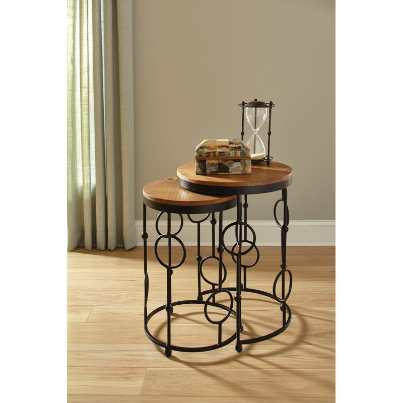 Ivy Bronx 2 Piece Round Nesting Tables Brown And Black Gunmetal