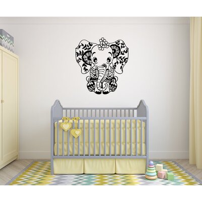 Elephant Baby Mandala Silhouette Vinyl Wall Words Decal Sticker Home Decor Art Indigo Safari Color: Gray, Size: 48