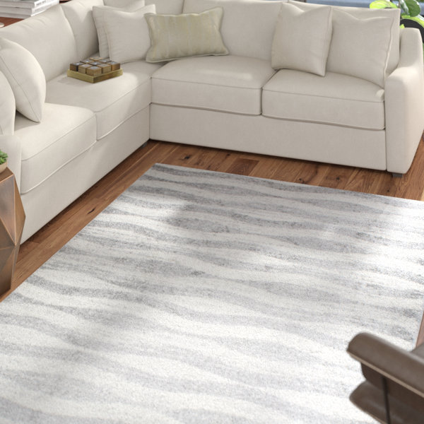 Lada Abstract Waves Gray/White Area Rug by Mercury