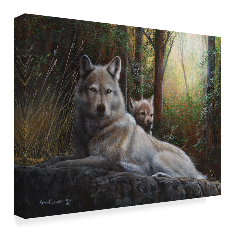 East Urban Home Recumbent Wolves Acrylic Painting Print On
