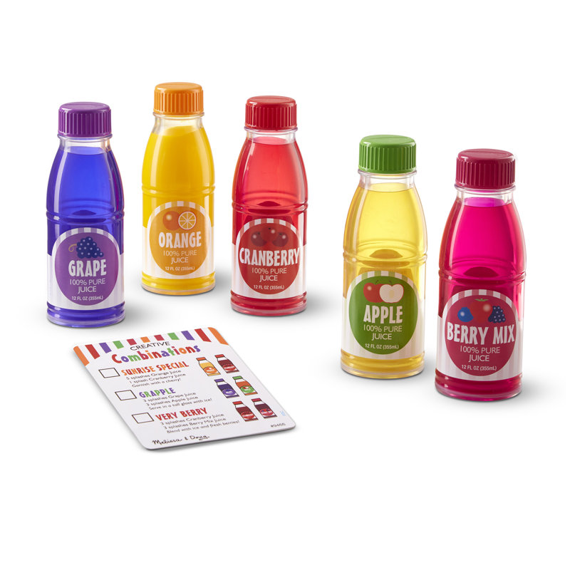 Melissa Doug 6 Piece Tip And Sip Toy Juice Bottles Play Food Set