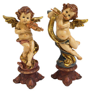 2 Piece Italian Baroque-Style Musical Cherub Figurine Set