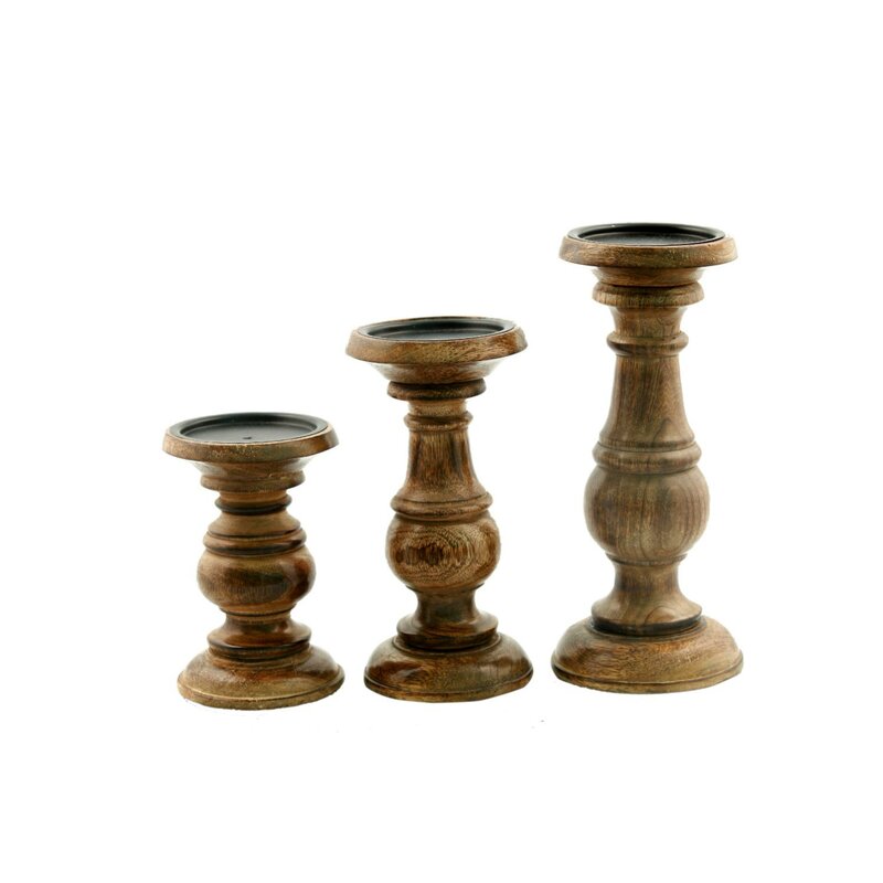 3 Piece Wooden Candlestick Set