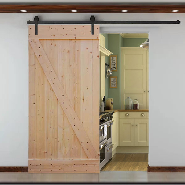 Natural Knotty Pine Solid Wood Panelled Slab Interior Barn Door by TMS