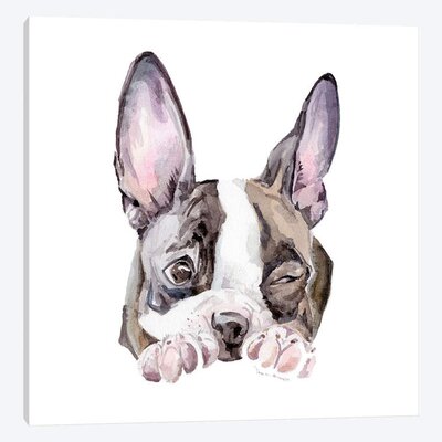 'Winking Boston Terrier' Print on Canvas East Urban Home Size: 26