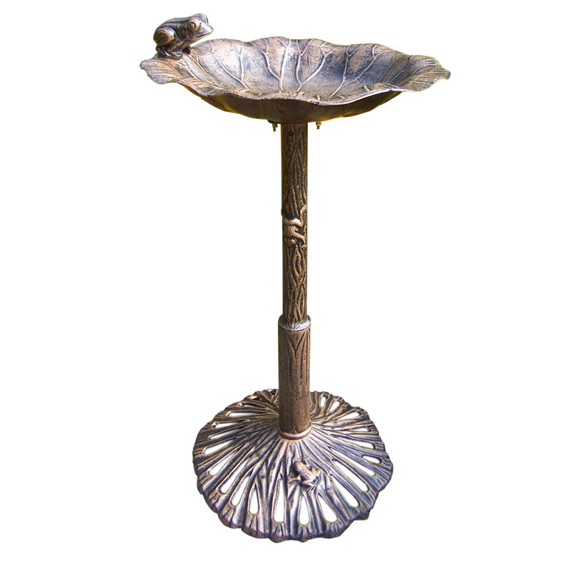 Oakland Living Frog Bird Bath – Cast Aluminum, Verdi Grey, 35" Height, Weather Resistant