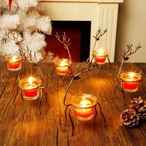 Christmas Decoration Reindeer Forest Scene Double Tea Light Candle Holder
