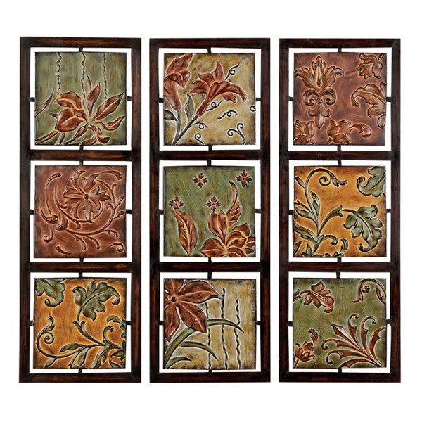 Ec World Imports 3 Piece Verona Flowers And Vines Metal Art Wall