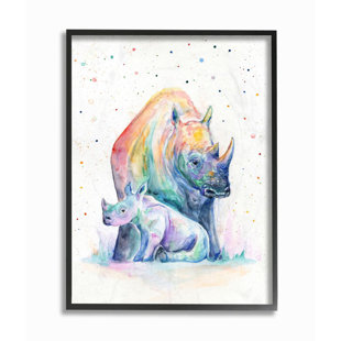 Zoomie Kids Steele Colorful Abstract Rhino Family Animal