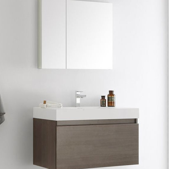 Senza 36 Mezzo Single Wall Mounted Modern Bathroom Vanity Set with Mirror by Fresca