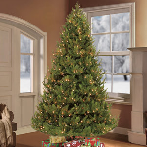 7.5' Green Artificial Christmas Tree with 800 Clear Lights with Stand