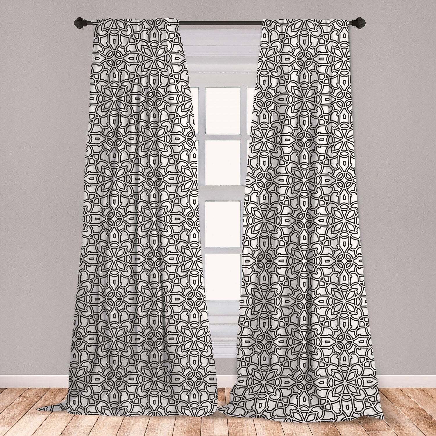 Amazing Set net curtain with two panels  white grey marocco style 