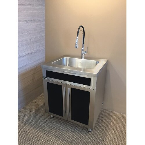 Dawn Usa 23 X 16 Drop In Kitchen Sink 23 X 16 Drop In Kitchen Sink With Built In Garbage Can And Black Tempered Glass Panels Wayfair