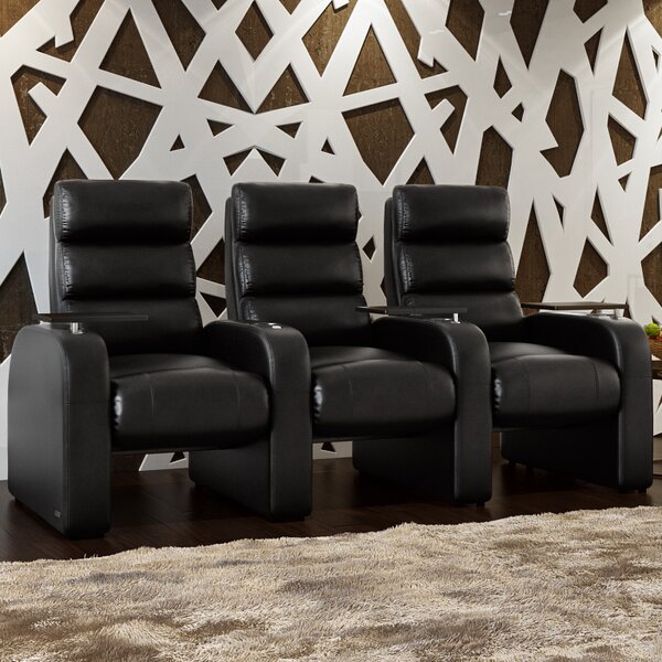 Bonded Leather Manual Rocker Recline Home Theater Sofa (Row Of 3) By Latitude Run