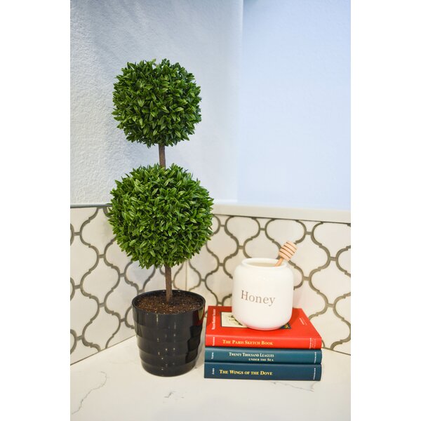 18 Tall Artificial Tabletop Double Ball Shaped Boxwood Topiary in Pot by Admired by Nature