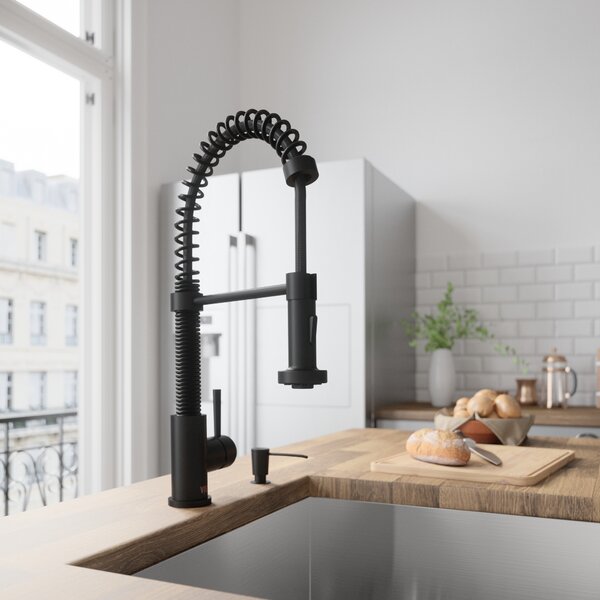 Edison Pull-Down Single Handle Kitchen Faucet With Soap Dispenser by VIGO