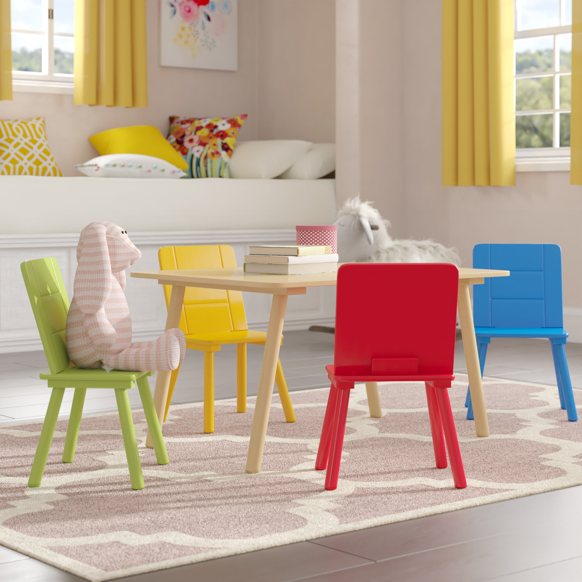Greensen Kids Table And Chair Set Wood Table And Chairs For Kids Toddler Child Table And Chair Little Girls Table Set For Playing Learning Painting Eating In Bedroom Playroom Kindergarten Furniture Table