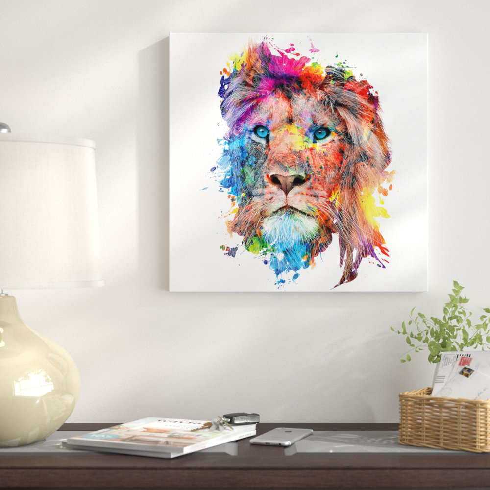 Lion Face Canvas Black White Staring Portrait Wall Art Picture Home Decor