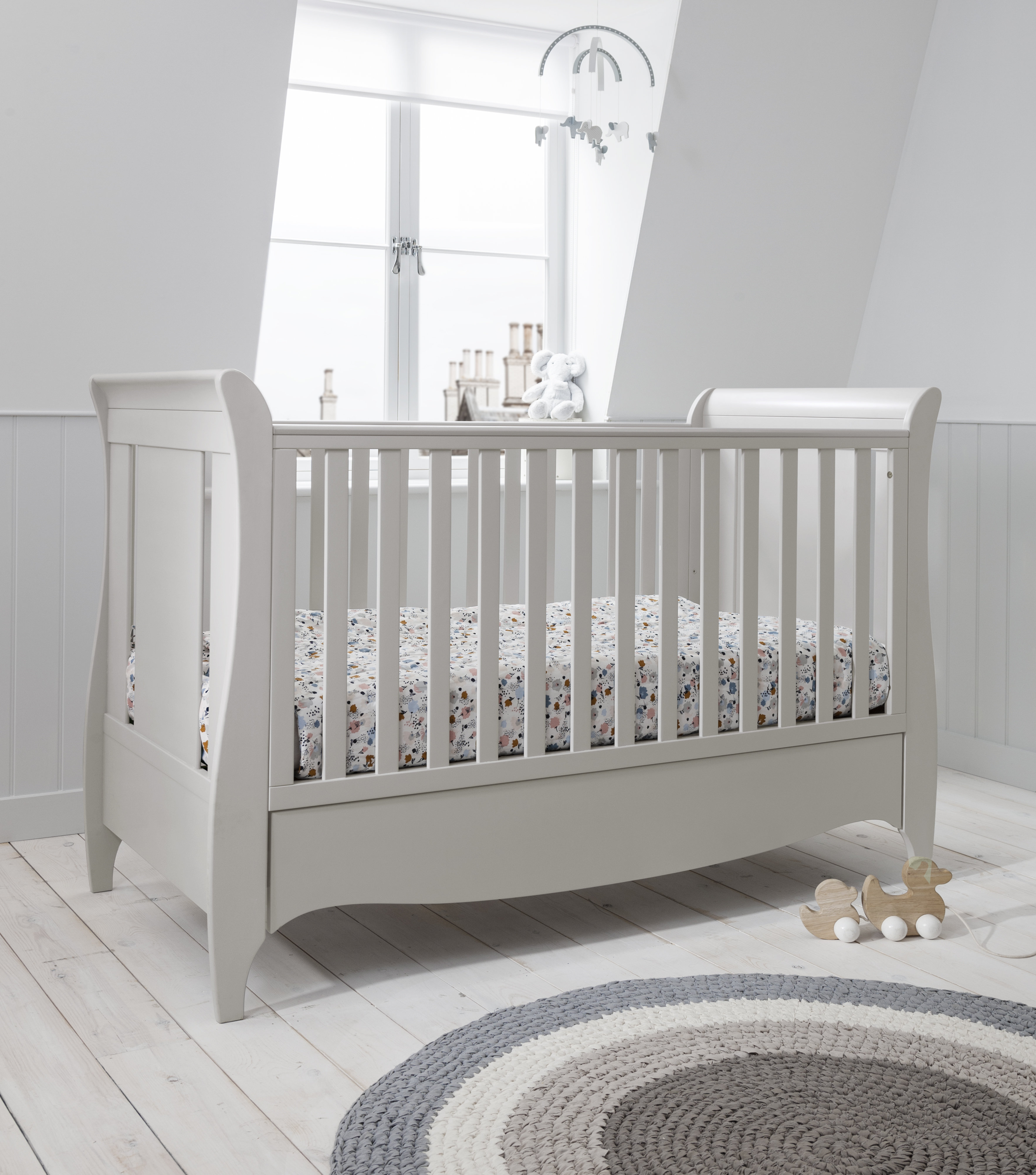 Tutti Bambini Roma Nursery Furniture Set Space Saver Baby Cot Bed and Sleigh Design Chest of Drawers Space Saver Two Piece Truffle Grey Solid Wood Furniture