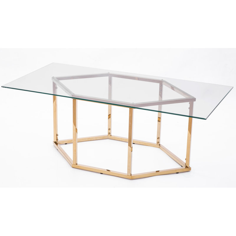 Everly Quinn Rectangular Glass Top Hexagon Gold Stainless Steel