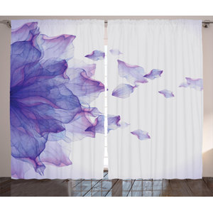 Hunter Flower Graphic Print & Text Semi-Sheer Rod Pocket Curtain Panels (Set of 2)